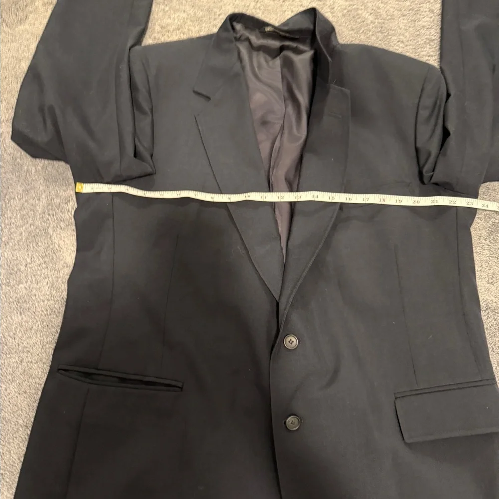 Oakton 2 Piece Suit Mens 48 BIG 38X32 Navy Blue Solid Color Vintage Wool